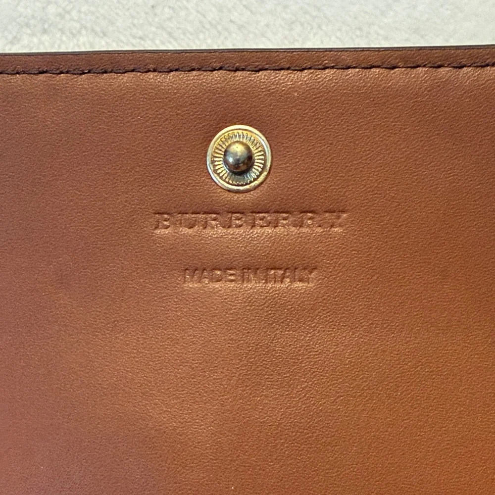Burberry Brown Leather Studded Continental Wallet with Nova Check Trim